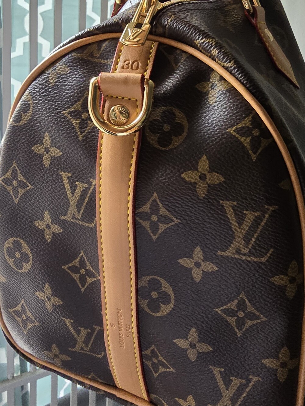 Monogram Dome Satchel in Brown with Red Accent